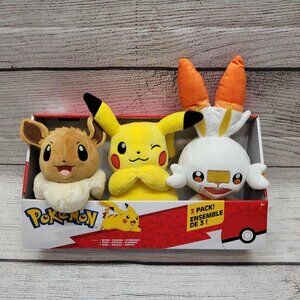 Pokemon Plush Pack of 3 Pikachu Eevee Scorbunny 8"